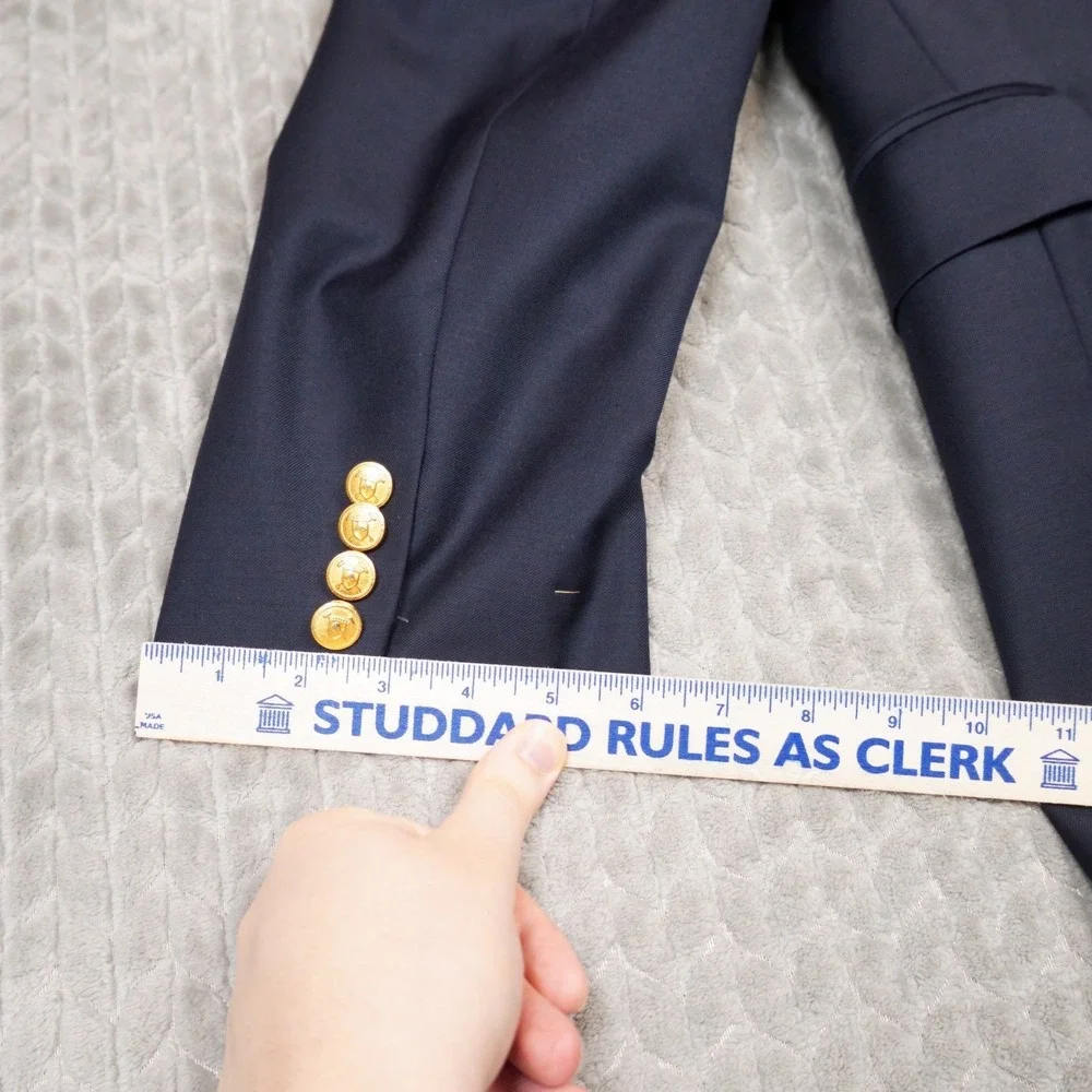 Lauren Ralph Lauren Blazer Men 42L Navy Gold Button Wool Blend Sport Coat (Fair)